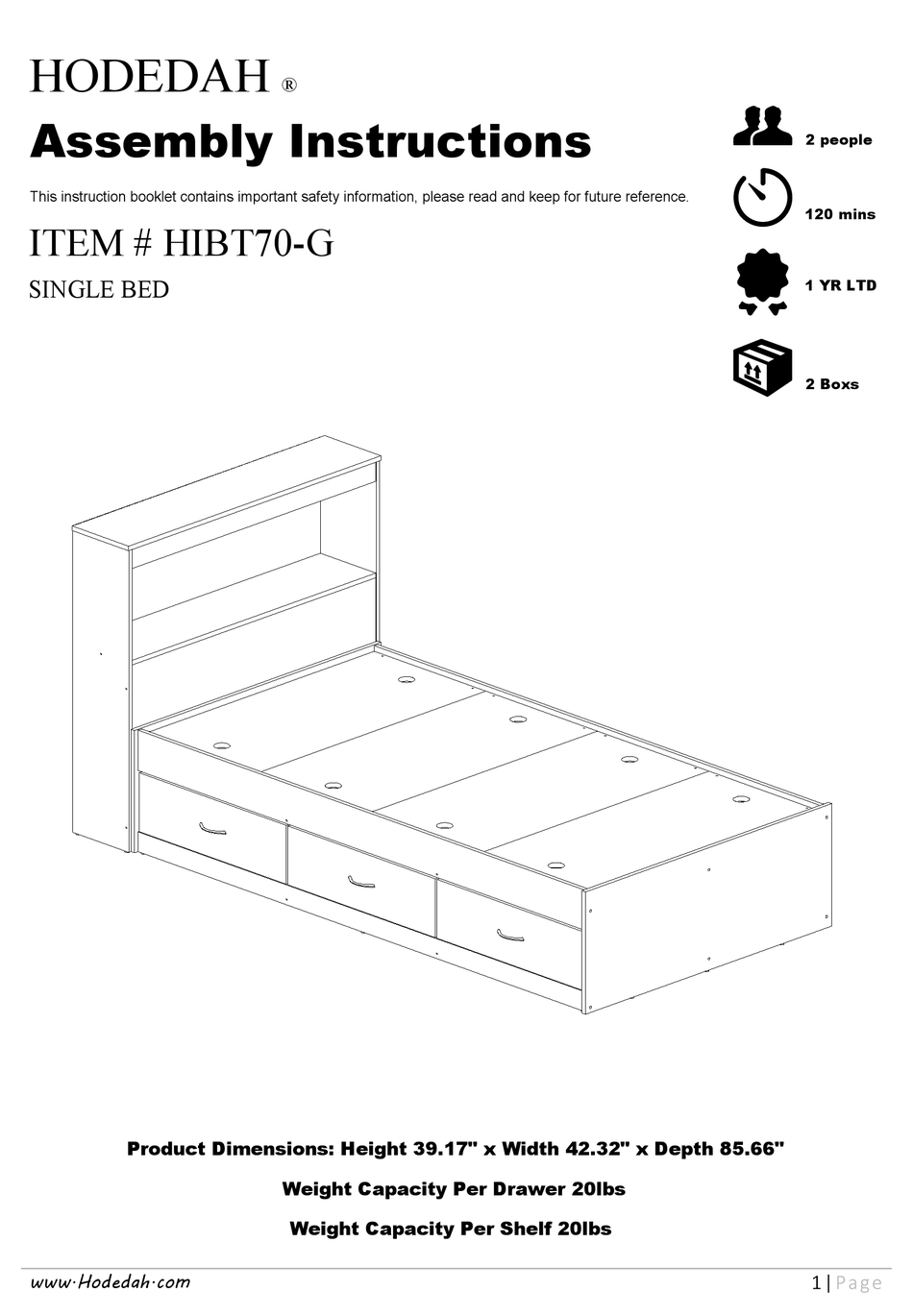 HODEDAH HIBT70G ASSEMBLY INSTRUCTIONS MANUAL Pdf Download ManualsLib