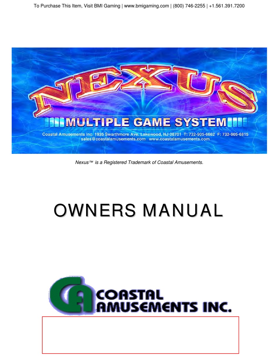 Coastal Amusements Nexus Owner S Manual Pdf Download Manualslib