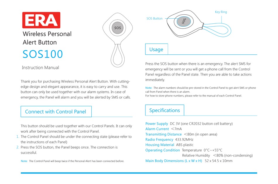 ERA SOS100 INSTRUCTION MANUAL Pdf Download ManualsLib