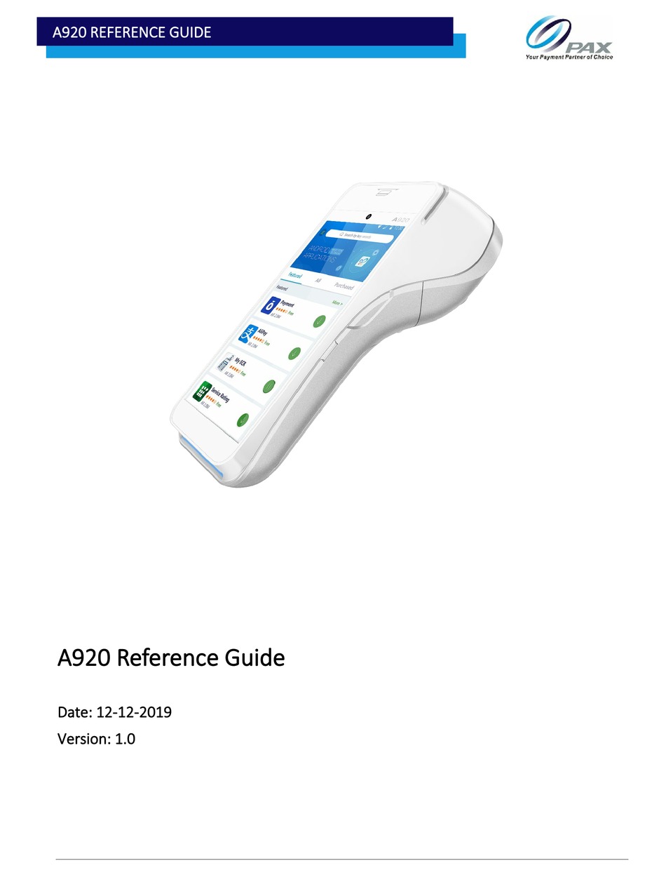 PAX A920 REFERENCE MANUAL Pdf Download ManualsLib