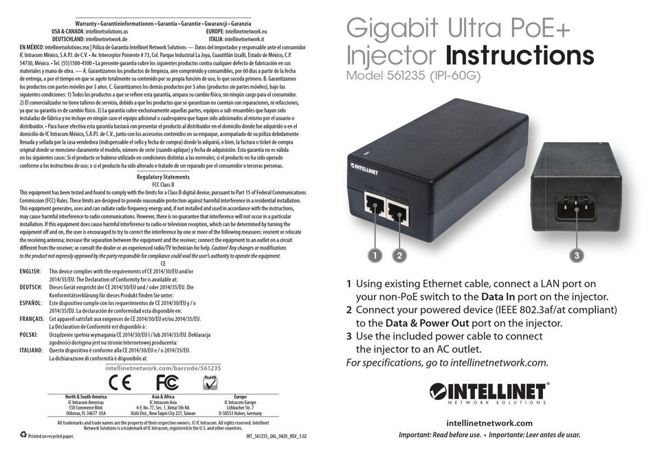 Intellinet Power over Ethernet (PoE) Injector (524179) – Intellinet Europe