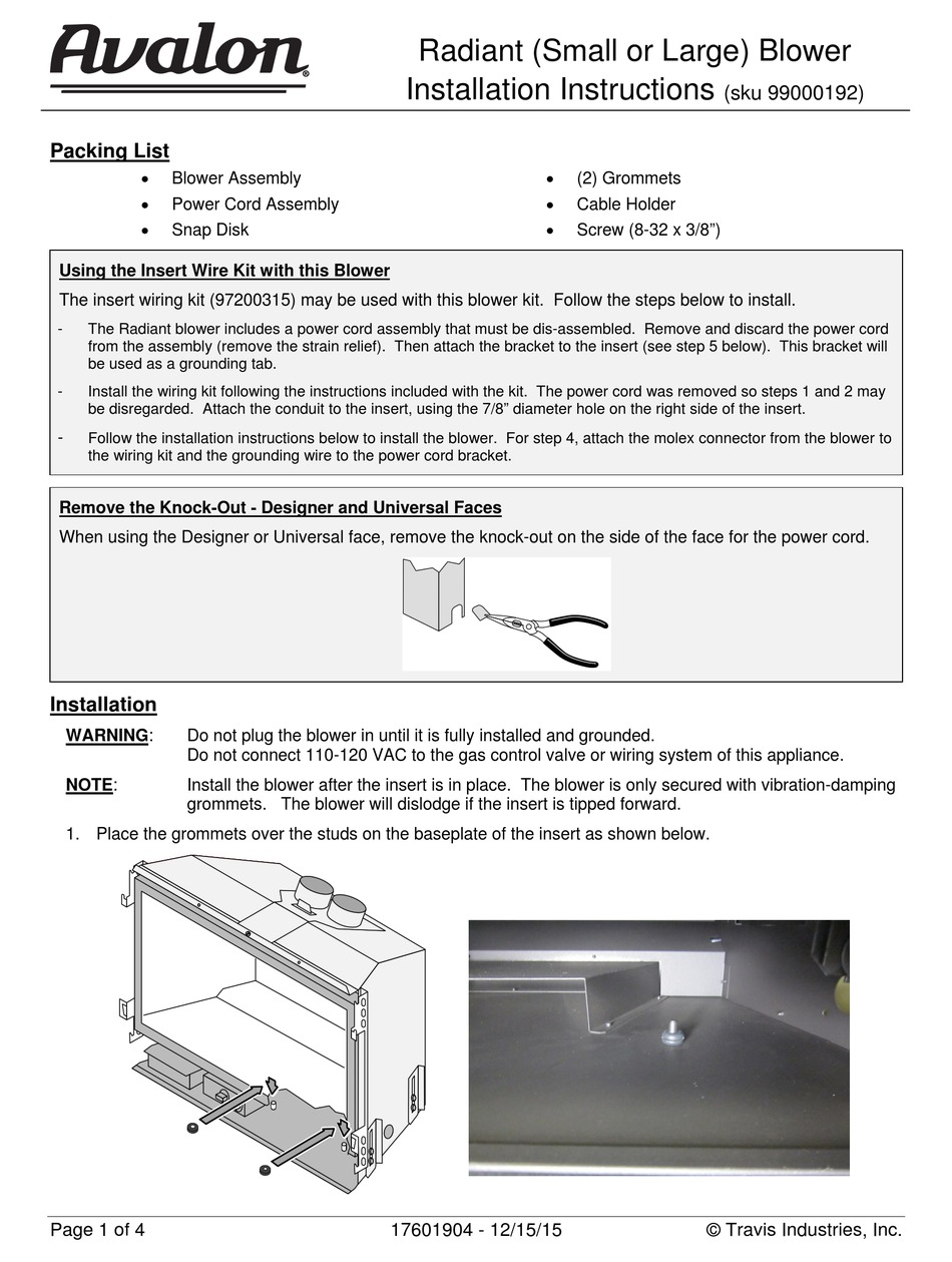 AVALON 99000192 INSTALLATION INSTRUCTIONS Pdf Download ManualsLib