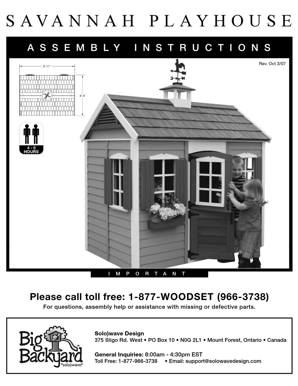 SOLOWAVE DESIGN BIG BACKYARD SAVANNAH PLAYHOUSE ASSEMBLY INSTRUCTIONS ... - Solowave Design Big BackyarD Savannah Playhouse