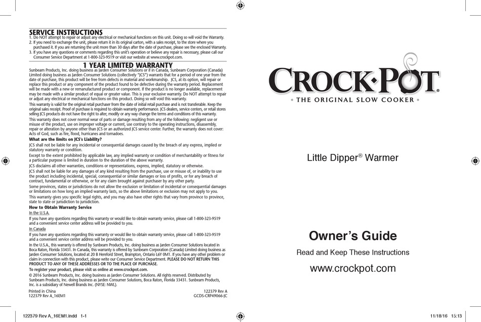 CROCK-POT LITTLE DIPPER OWNER'S MANUAL Pdf Download | ManualsLib