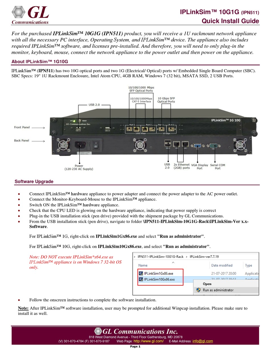 GL COMMUNICATIONS IPLINKSIM 10G1G QUICK INSTALL MANUAL Pdf Download ...