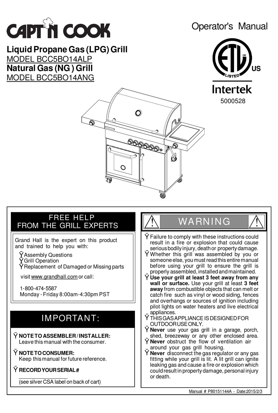 Capt N Cook Bcc5bo14alp Operator S Manual Pdf Download Manualslib