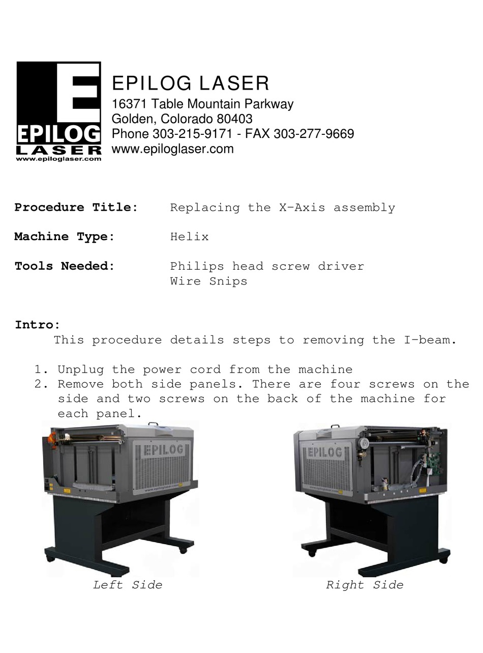 EPILOG LASER HELIX REPLACING INSTRUCTIONS Pdf Download ManualsLib
