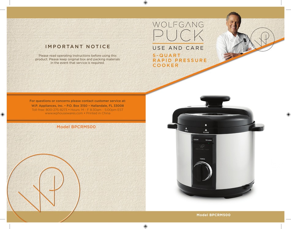 Wolfgang Puck Bpcrm500 Use And Care Manual Pdf Download Manualslib
