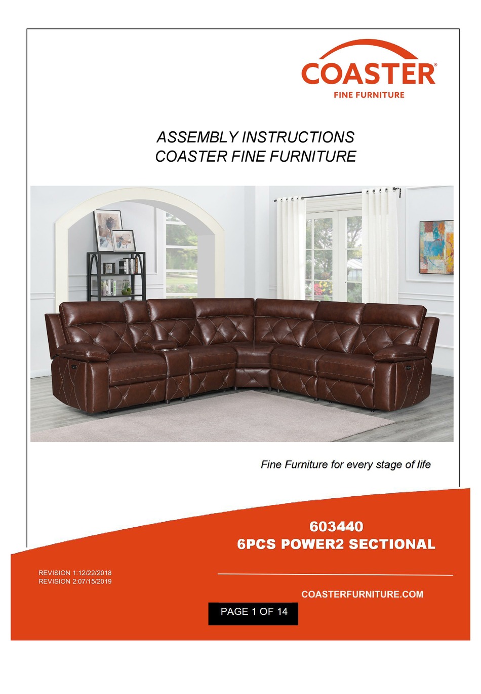 COASTER POWER2 SECTIONAL 603440 SERIES ASSEMBLY INSTRUCTIONS MANUAL Pdf