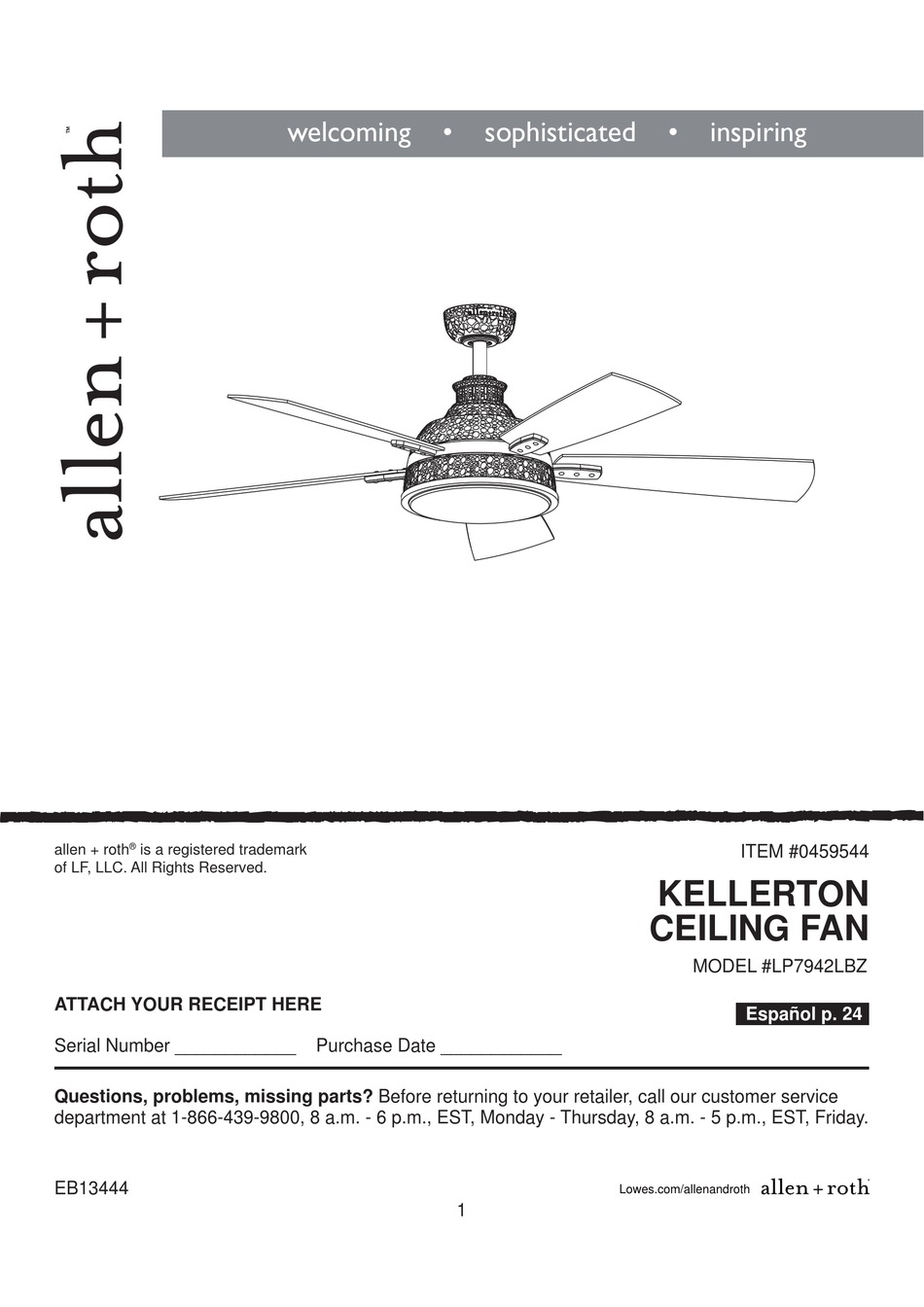 Allen Roth Eastview Ceiling Fan Manual