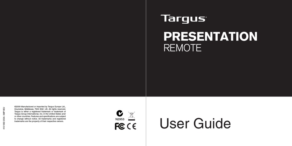 targus multimedia presentation remote user guide