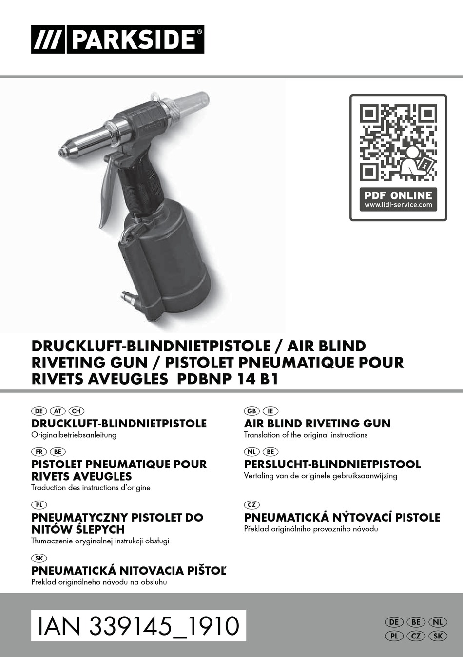 pistolet à rivets pneumatique PARKSIDE LIDL PDBNP 14 Air Blind