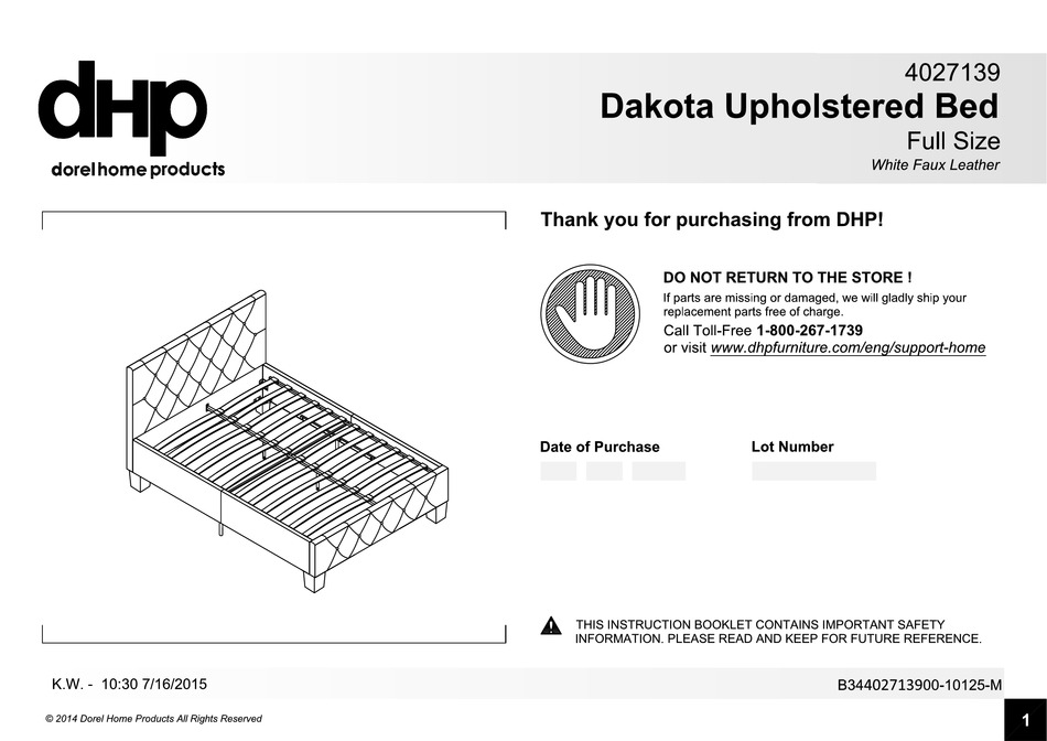 dhp dakota upholstered bed instructions
