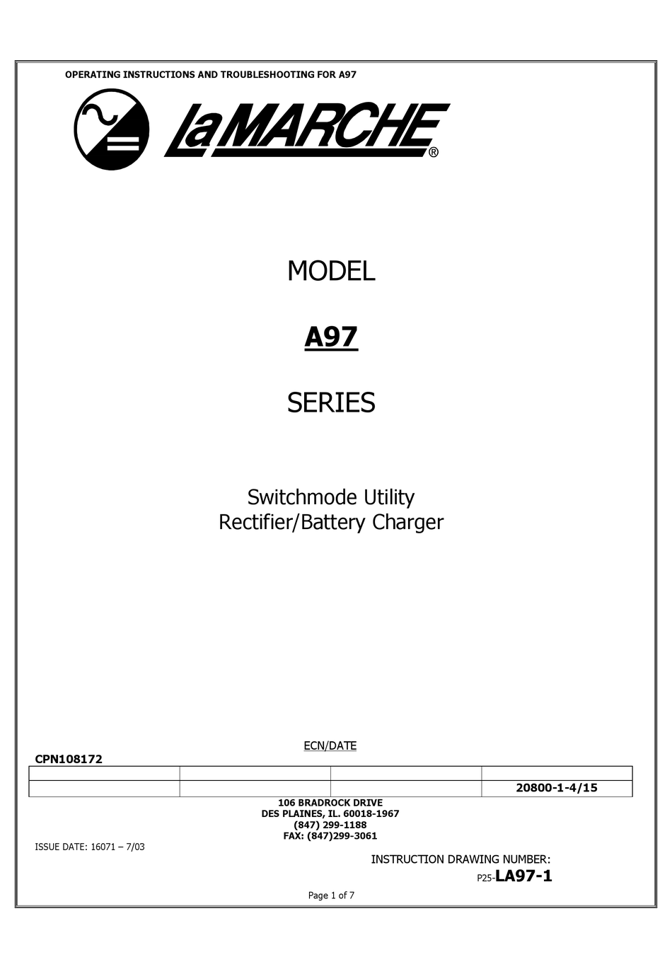 LAMARCHE A97 SERIES OPERATING INSTRUCTIONS MANUAL Pdf Download ManualsLib