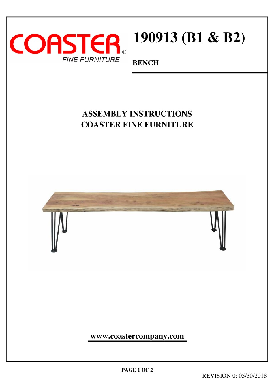COASTER 190913 ASSEMBLY INSTRUCTIONS Pdf Download ManualsLib