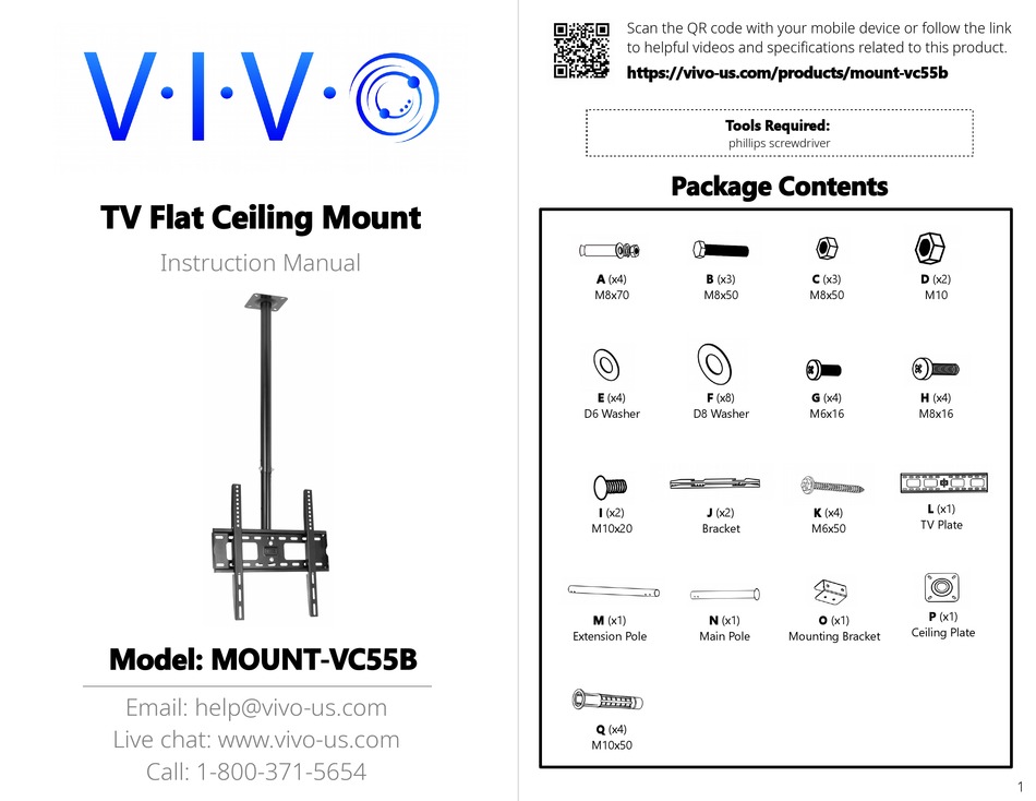 VIVO MOUNT V FLAT CEILING MOUNTC55B INSTRUCTION MANUAL Pdf Download