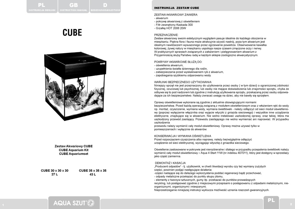 AQUA SZUT CUBE INSTRUCTION MANUAL Pdf Download ManualsLib