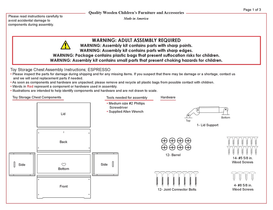 TAYLOR ESPRESSO TOY STORAGE CHEST ASSEMBLY INSTRUCTIONS Pdf Download