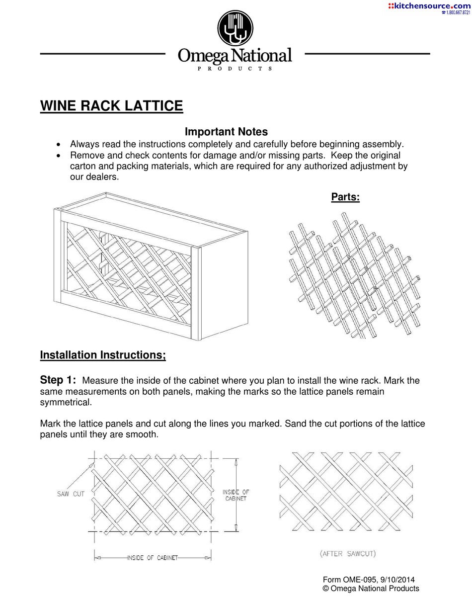 OMEGA NATIONAL PRODUCTS WINE RACK LATTICE INSTALLATION INSTRUCTIONS Pdf