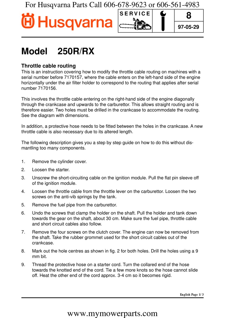 HUSQVARNA 250R SERVICE BULLETIN Pdf Download ManualsLib