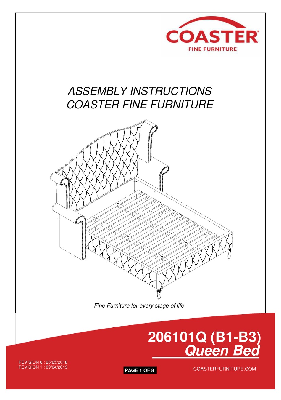 COASTER QUEEN BED 206101Q B1 ASSEMBLY INSTRUCTIONS MANUAL Pdf Download