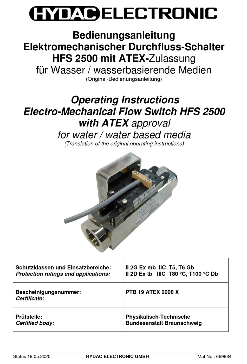 HYDAC ELECTRONIC HFS 2500 OPERATING INSTRUCTIONS MANUAL Pdf Download