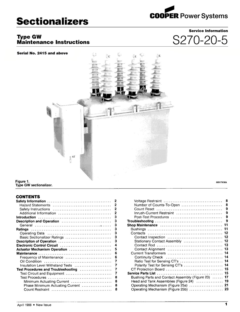 COOPER POWER SYSTEMS GW MAINTENANCE INSTRUCTIONS MANUAL Pdf Download ...