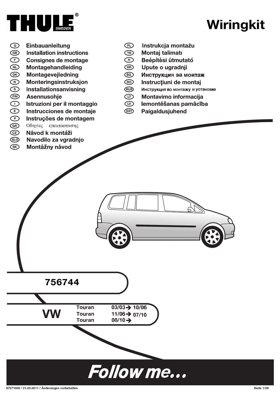THULE 756744 INSTALLATION INSTRUCTIONS MANUAL Pdf Download ManualsLib