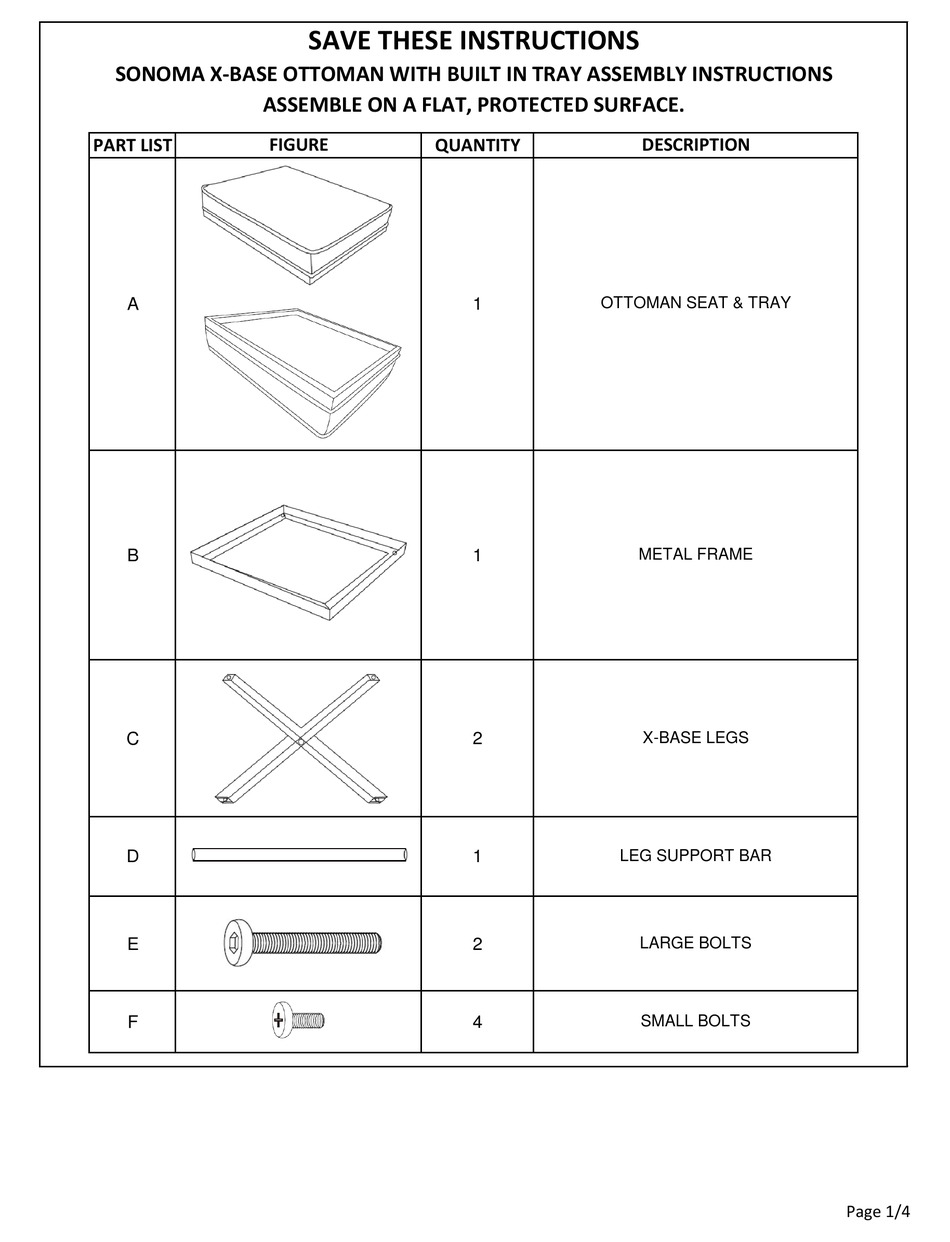 SONOMA XBASE OTTOMAN WITH BUILT IN TRAY ASSEMBLY INSTRUCTIONS Pdf