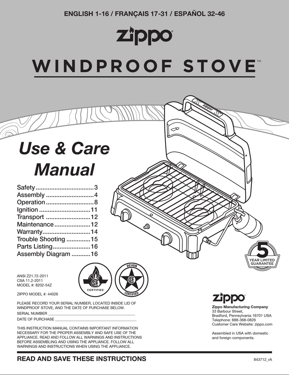 ZIPPO 44026 USE & CARE MANUAL Pdf Download ManualsLib