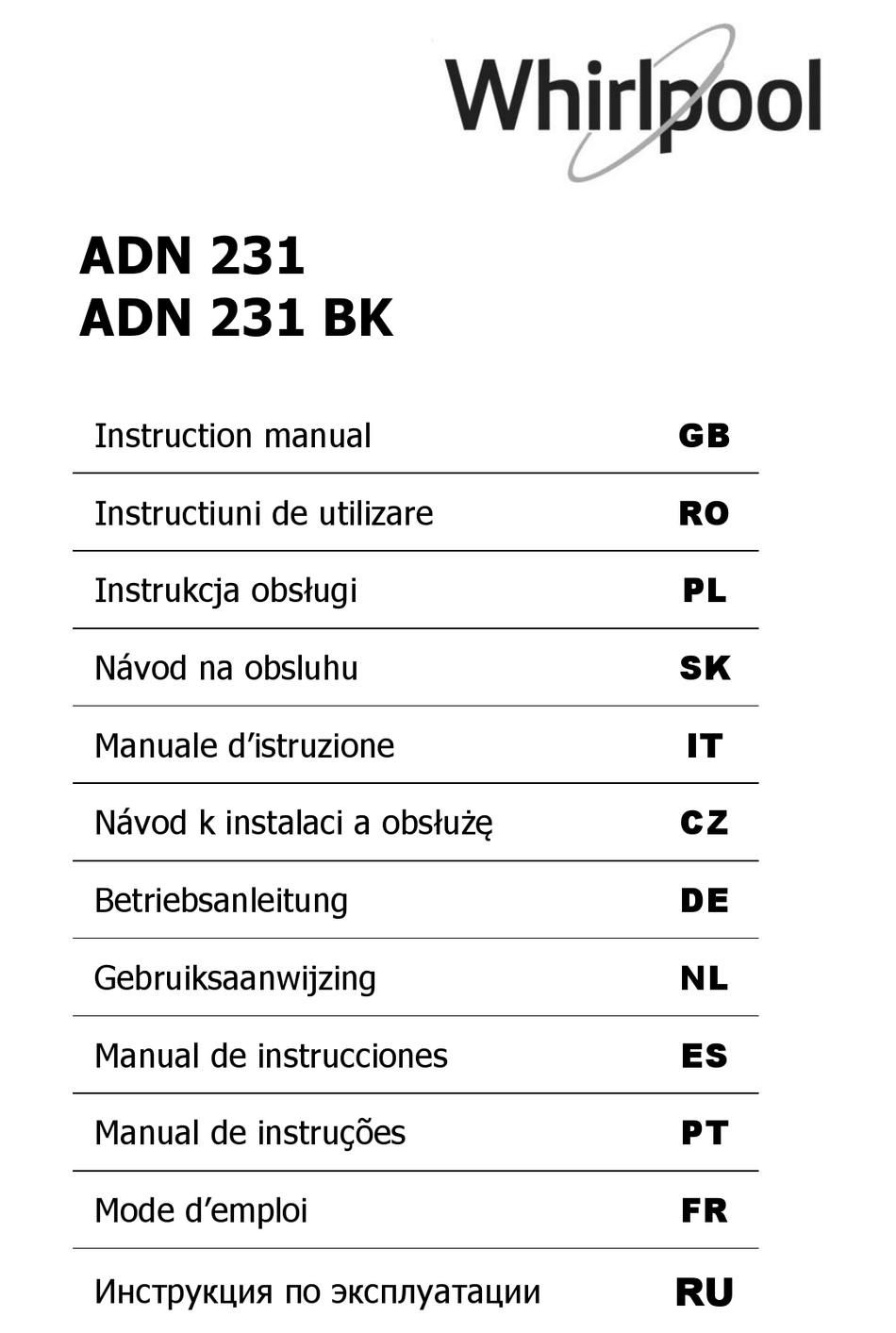 WHIRLPOOL ADN 231 INSTRUCTION MANUAL Pdf Download ManualsLib