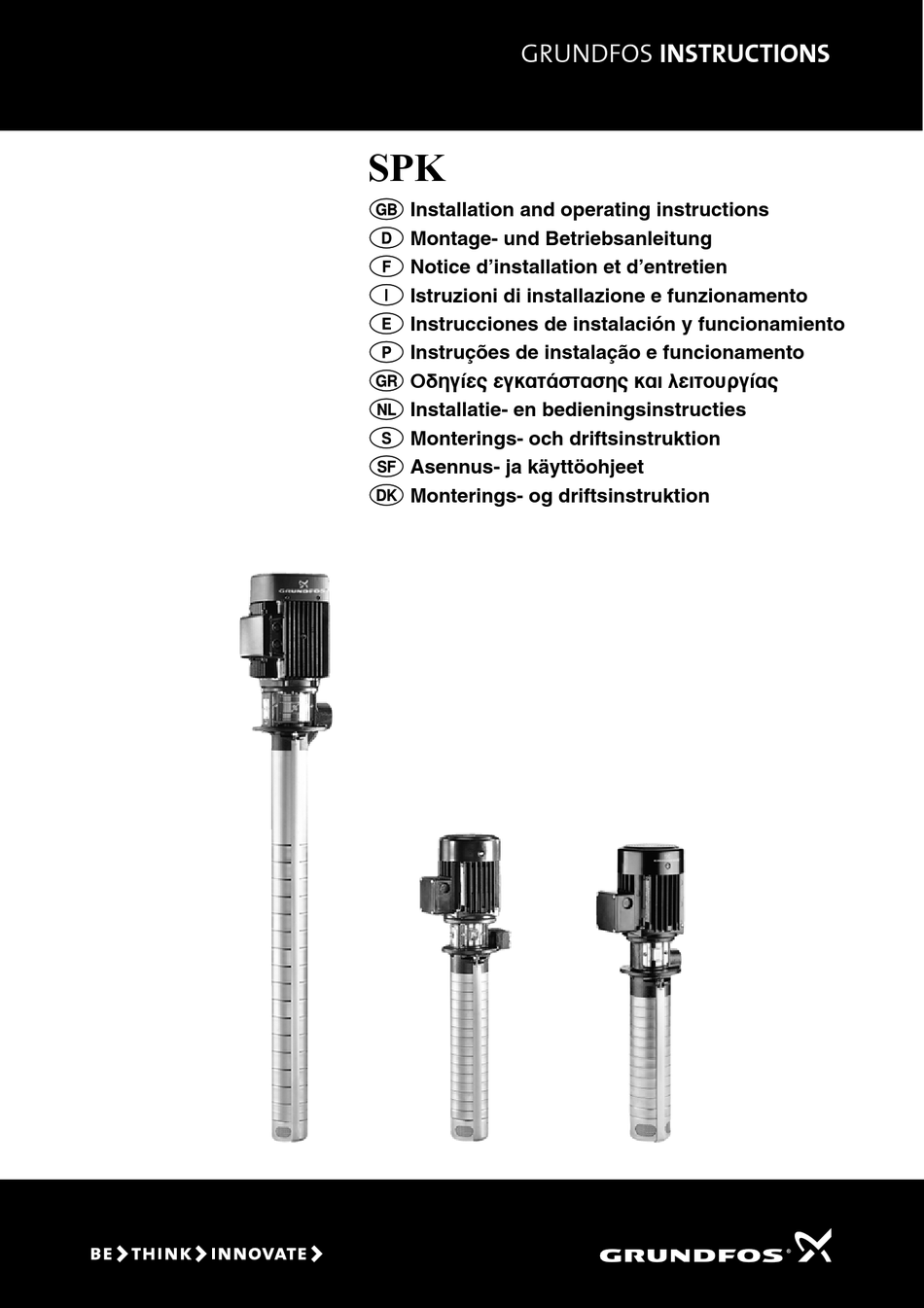 GRUNDFOS SPK SERIES INSTALLATION AND OPERATING INSTRUCTIONS MANUAL Pdf