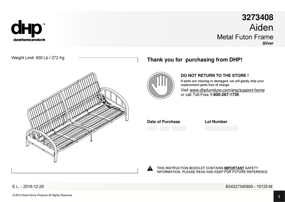 Dhp Aiden 3273408 Manual Pdf, Futon Bed Assembly Instructions