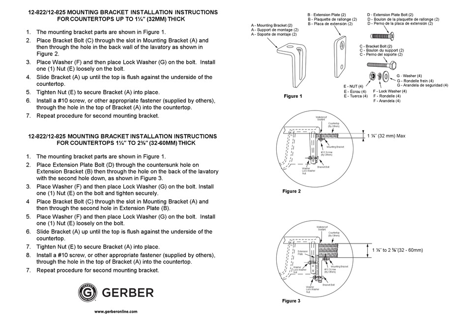 GERBER 12822 INSTALLATION INSTRUCTIONS Pdf Download ManualsLib