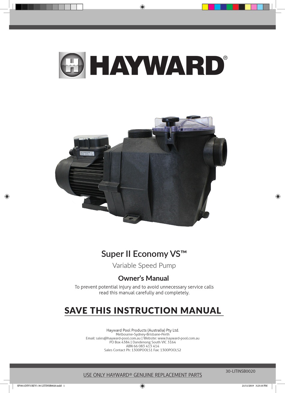 HAYWARD SUPER II ECONOMY VS SP3011DIVS OWNER