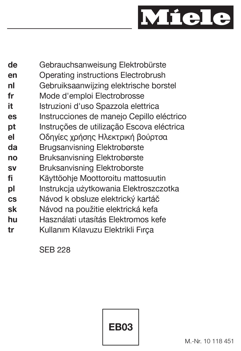 MIELE SEB 228 OPERATING INSTRUCTIONS MANUAL Pdf Download ManualsLib
