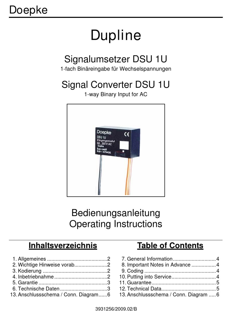 DOEPKE DUPLINE DSU 1U OPERATING INSTRUCTIONS MANUAL Pdf Download