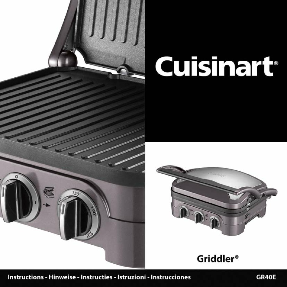 CUISINART GRIDDLER GR40E INSTRUCTIONS MANUAL Pdf Download ManualsLib