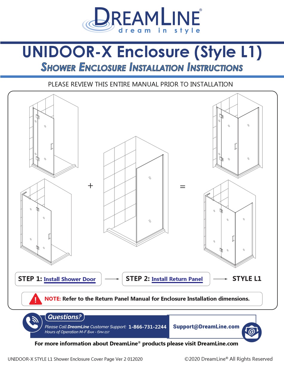 Dreamline Unidoor X L1 Series Installation Instructions Manual Pdf Download Manualslib