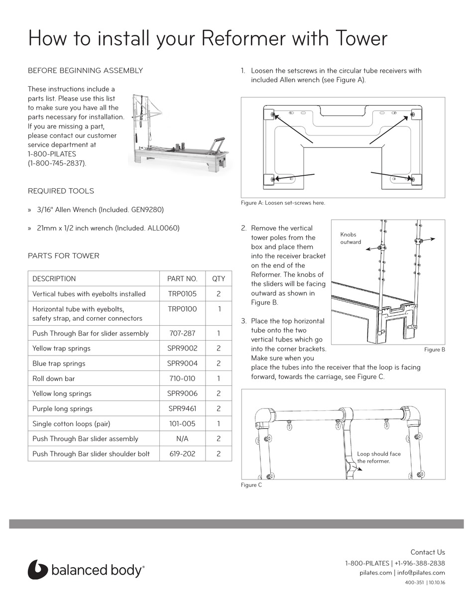 Balanced Body Reformer With Tower How To Install Pdf Download Manualslib