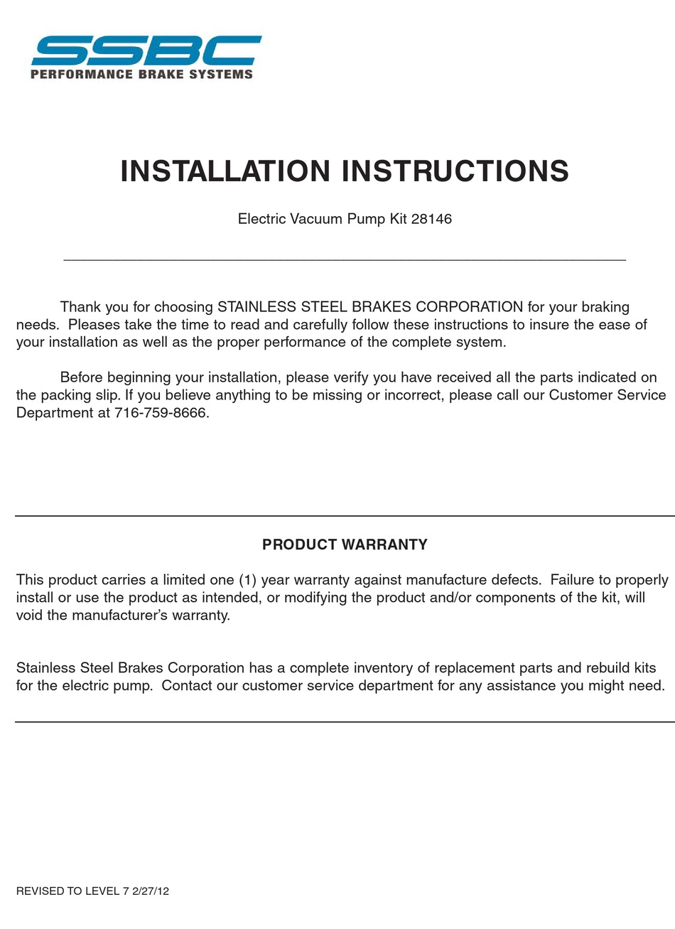 SSBC 28146 INSTALLATION INSTRUCTIONS MANUAL Pdf Download ManualsLib