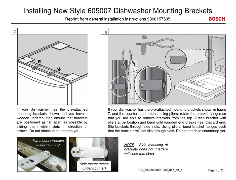 Bosch 605007 Installation Instructions, How To Secure A Dishwasher Under Countertop