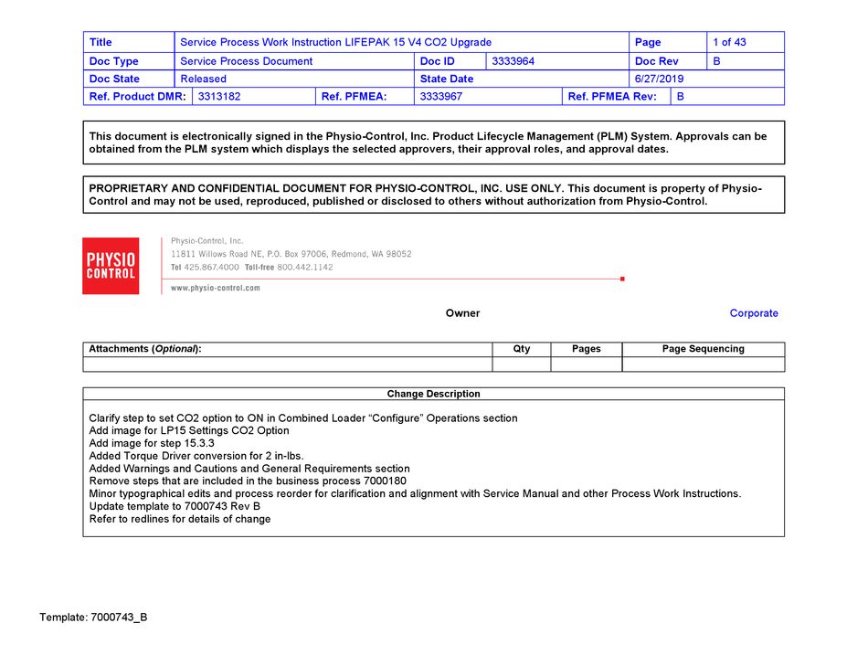 PHYSIO CONTROL LIFEPAK 15 SERVICE WORK INSTRUCTIONS Pdf Download