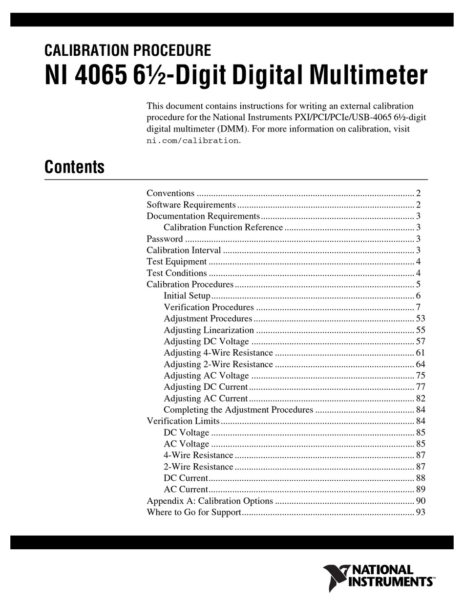 NATIONAL INSTRUMENTS 4065 CALIBRATION PROCEDURE Pdf Download ManualsLib