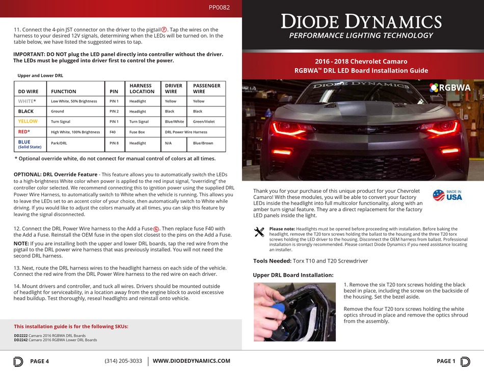 DIODE DYNAMICS RGBWA DRL DD2222 INSTALLATION MANUAL Pdf Download