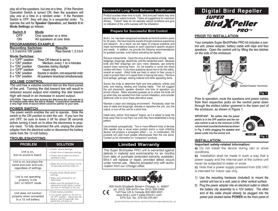 BIRDX SUPER BIRDXPELLER PRO QUICK START MANUAL Pdf Download ManualsLib