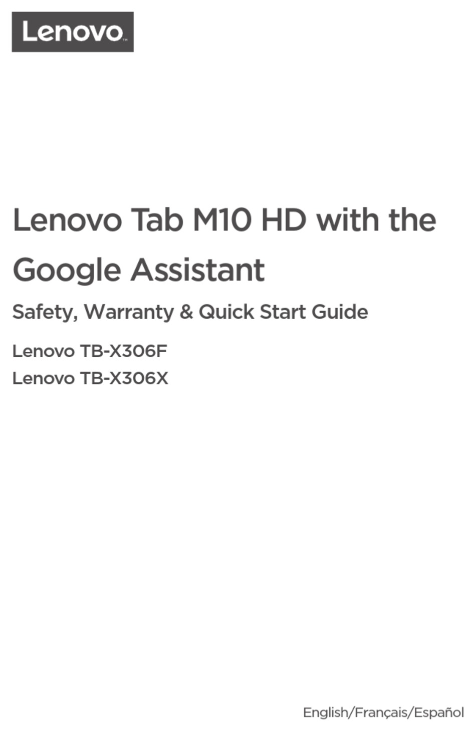 LENOVO M10 HD SAFETY, WARRANTY & QUICK START MANUAL Pdf Download