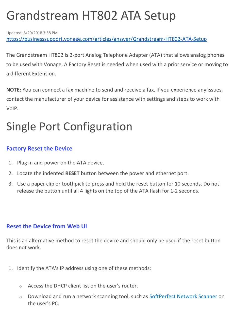 GRANDSTREAM NETWORKS HT802 SETUP Pdf Download | ManualsLib