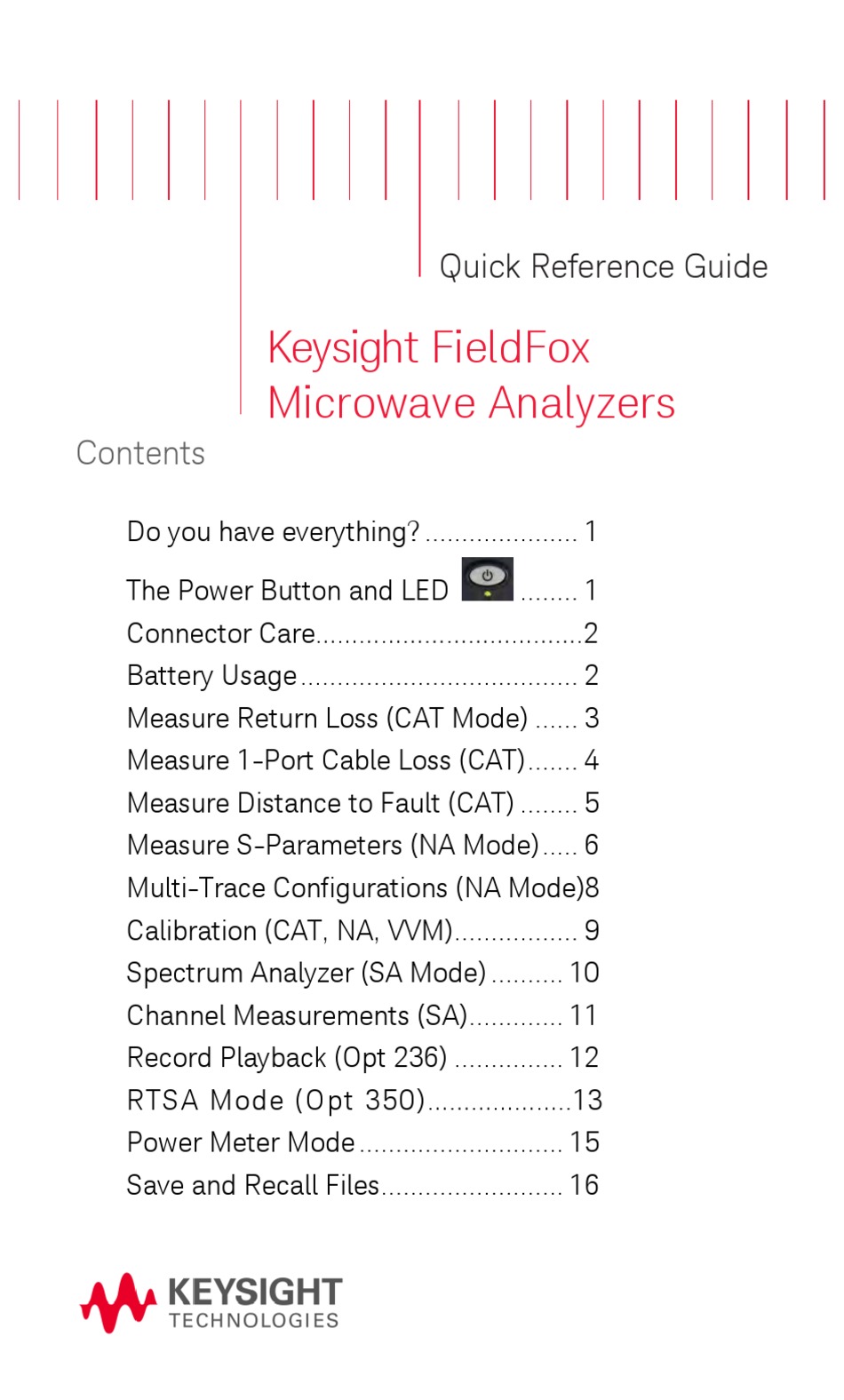 KEYSIGHT TECHNOLOGIES FIELDFOX QUICK REFERENCE MANUAL Pdf Download