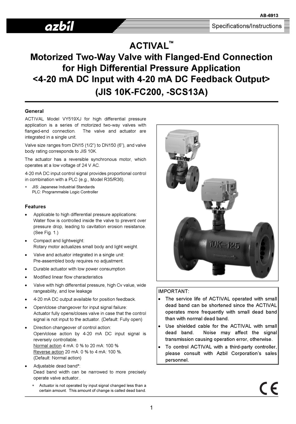 AZBIL ACTIVAL VY519 J SERIES SPECIFICATIONS & INSTRUCTIONS Pdf Download